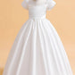 Little Big Girls Elegant Princess Puff Sleeves Satin Flower Girl Wedding Birthday Party Formal Dress