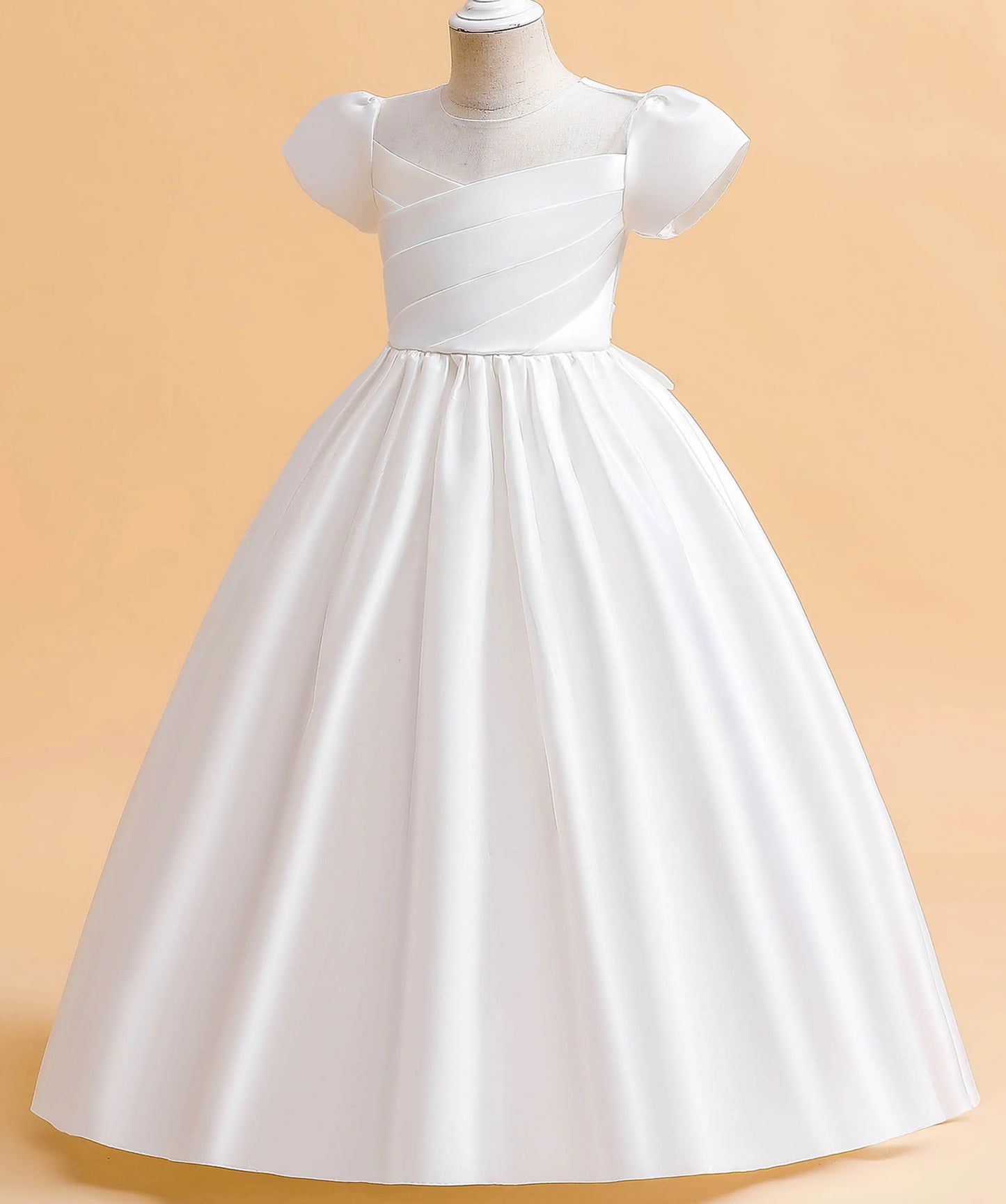 Little Big Girls Elegant Princess Puff Sleeves Satin Flower Girl Wedding Birthday Party Formal Dress