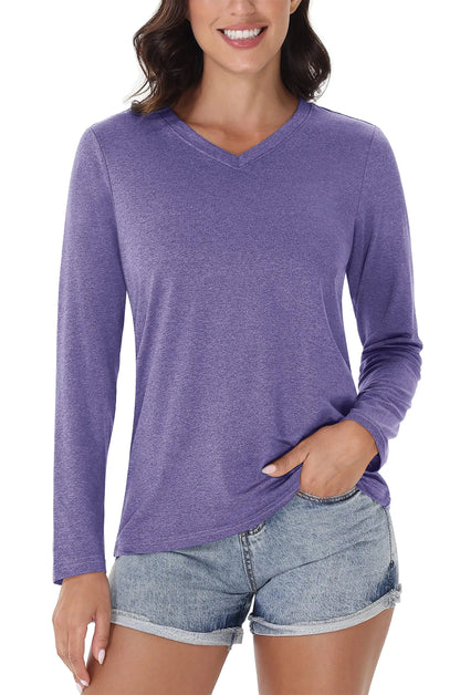 UPF 50+ Sun Protection Long Sleeve Shirts Womens V Neck Summer T-Shirts Outdoor Athletic Workout Running Gym Sportswear The Clothing Company Sydney