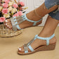 Women's Wedge Sandals Summer Shoes Shiny Rhinestones Elastic Platform Peep Toe Outdoor Sandals