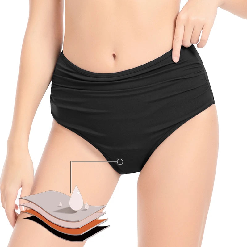 4-Layer Leak Proof Period Swimwear Bikini Bottoms Absorbent Beachwear Panties Plus Size Menstrual Swimsuit