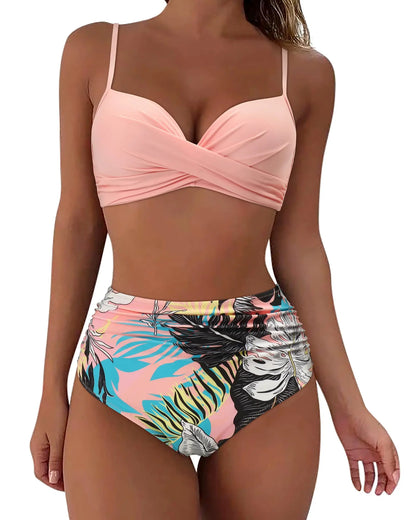 Vintage High Waist Women Push Up Swimwear Printed Swimsuit Beachwear Summer Bathers Bathing Suit Bikini Set - The Clothing Company Sydney