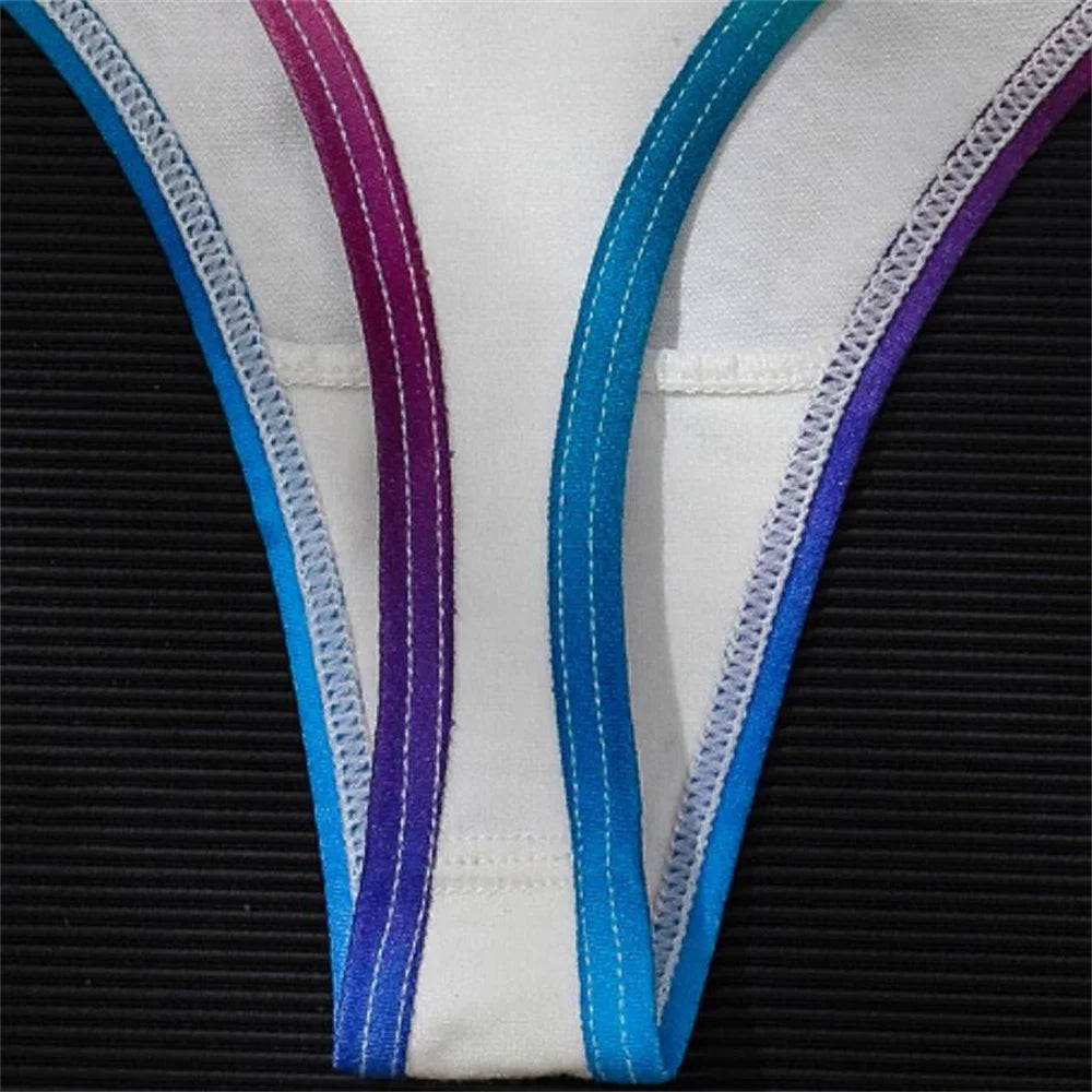 2 Pack Panties Cotton for Women Thong Rainbow Colour Underwear Ladies Elasticity G-string Briefs