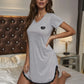 Summer Sleepwear Women Lace Hem Nightdress V-neck Short Sleeve Pajamas Nighties Nightgown Nightwear Side Split Skirt