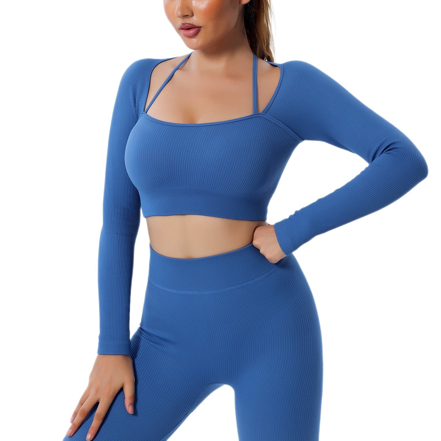 Long Sleeve Two Pcs Seamless Yoga Set Workout Clothes For Women