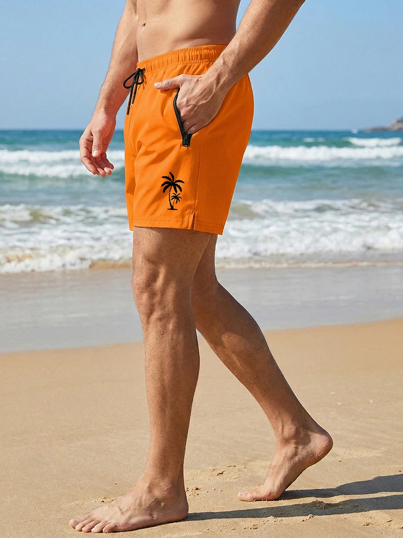 Men's Palm Tree Print Board Shorts Summer Casual Beach Mesh Liner Zipper Pockets Quick Dry Swim Trunks Swimwear The Clothing Company Sydney