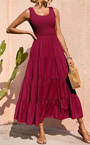 Elegant Sleeveless Floral Solid Color Long Dress Fashion Elastic Waist Beach Party Dress The Clothing Company Sydney