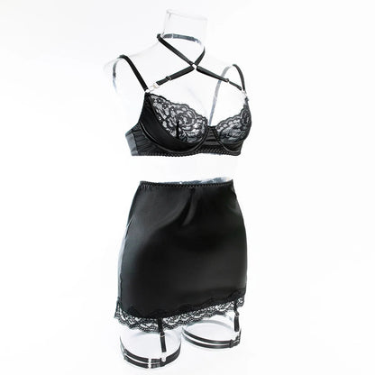 Lace Lingerie Halter Bra Heart g-String Thongs Garter Ensemble Exotic Underwear Set The Clothing Company Sydney