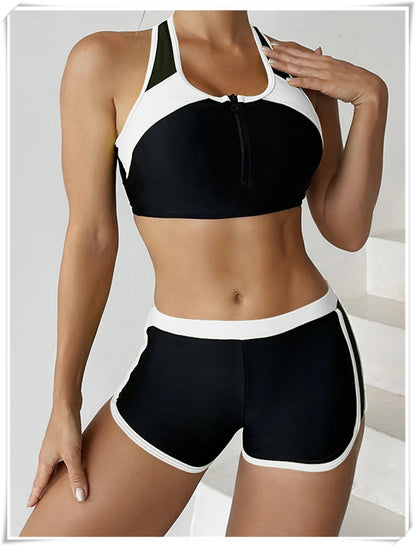 Two Piece Swimsuit Zipper Tankini Set High Waist Shorts Swimwear Bathing Swimming Suit Sports Summer Beachwear The Clothing Company Sydney