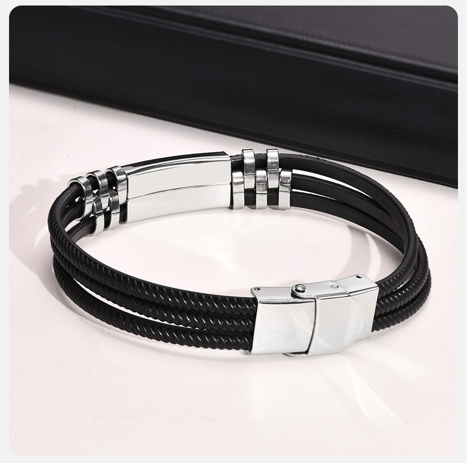 Custom Men's Bracelets, 11.5mm Laser Stainless Steel Bangle, Black Silicone Wristband Gift Jewellery The Clothing Company Sydney