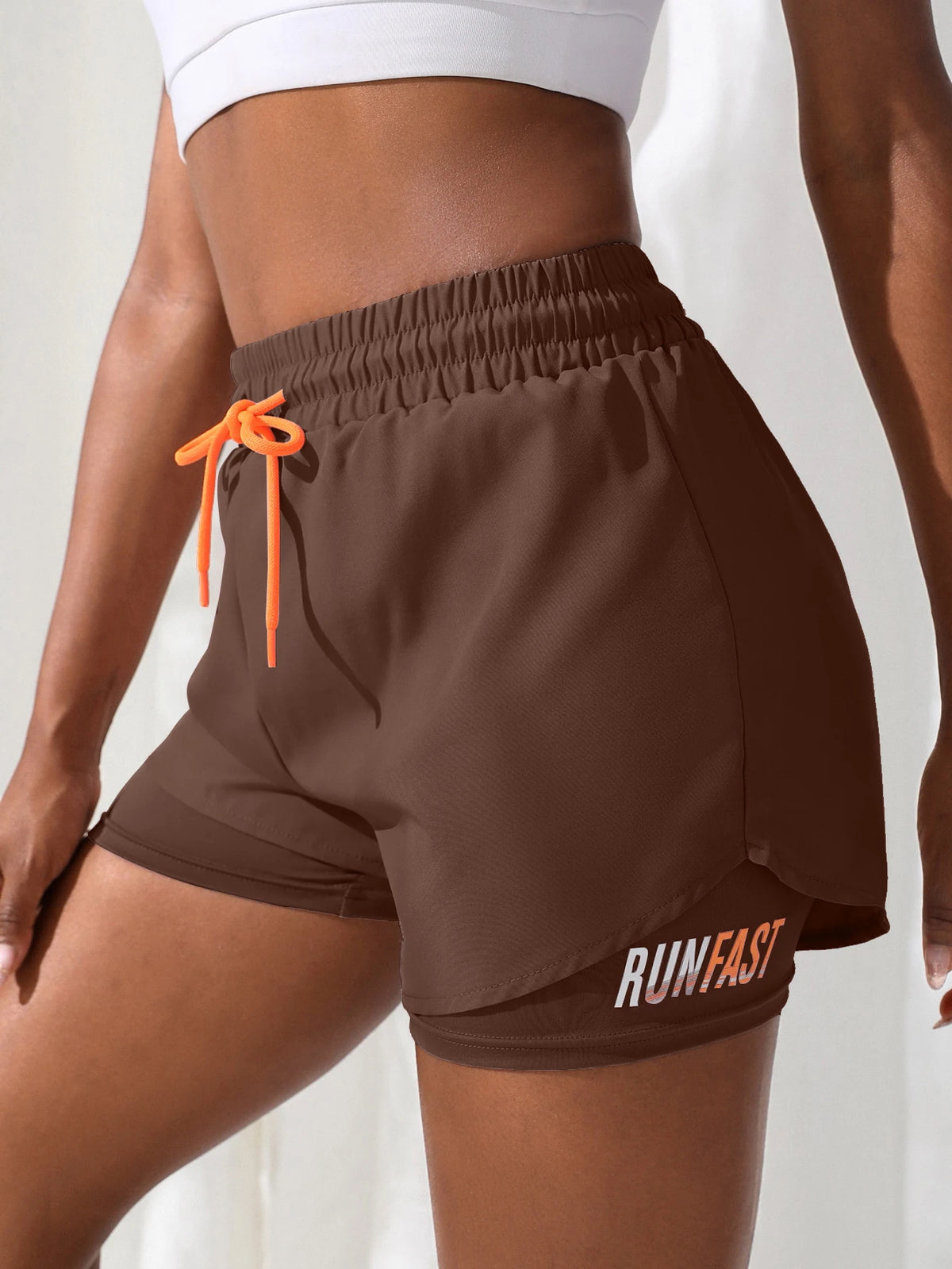 Women's High Rise Yoga Shorts With Elastic Running Shorts Two Pieces Pants With Inside Layer