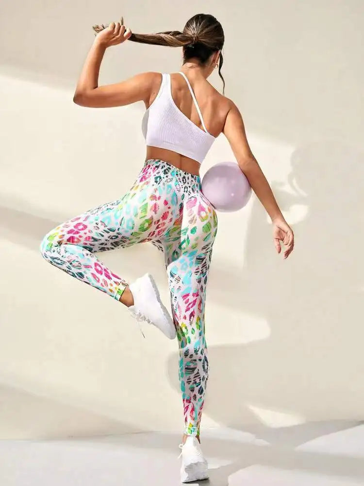 Women's 3D Print Tie Dye Sports Seamless High Waist Fitness Push Up Leggings Gym Clothing Workout Tights Pants