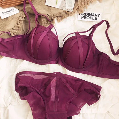 2 Piece Women Lace Underwear Hollow Push Up Bra Set Classic Bandage Lingerie Fashion Fluorescent Plus Size Set