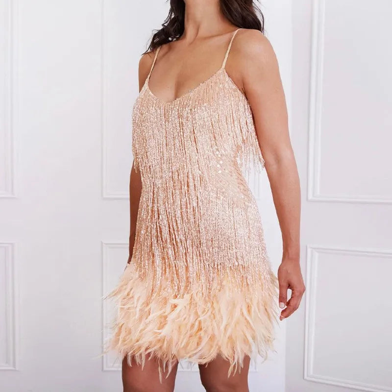 Summer Pink Party Dress Evening Luxury Women's Tassel Fringed Bodycon Dress Club Outfit The Clothing Company Sydney