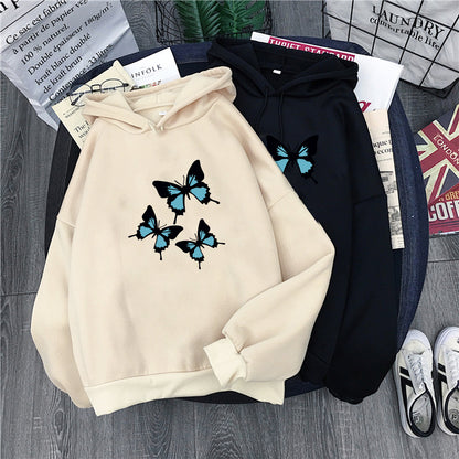 Butterflies Graphic Print Womens Long Sleeve Oversized Sweatshirt Streetwear Fleece Ladies Top - The Clothing Company Sydney