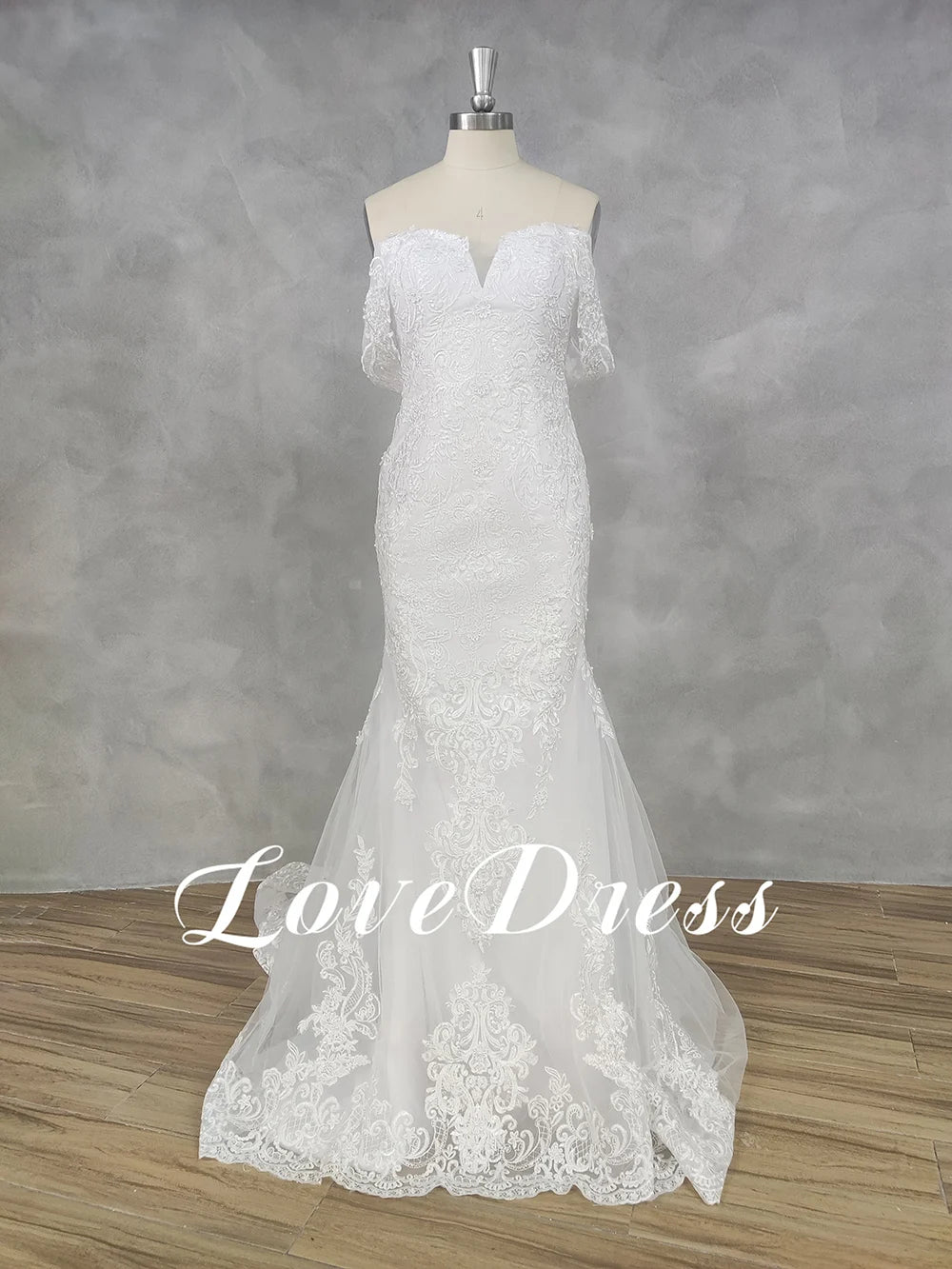 Mermaid Lace Sweetheart Off The Shoulder Bride Gowns With Train Backless Button Wedding Dress