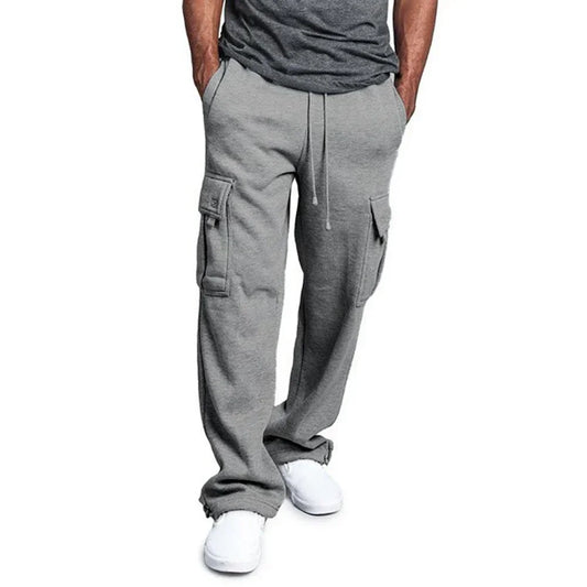 Men Cargo Jogger Autumn Winter Fleece Sweatpants Loose Fit Trousers Multi Pocket Overalls Hip Hop Streetwear Cargo Long Pants