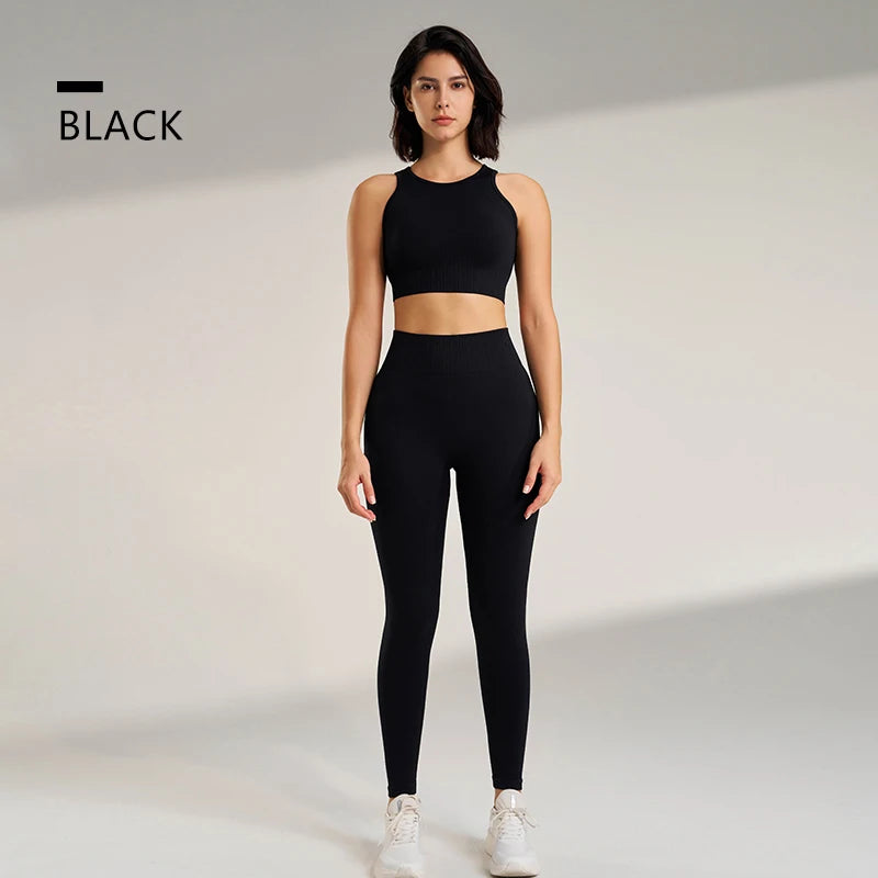 Yoga Matching Outfit Set Women's High Waist Leggings and Top Two Piece Seamless Fitness Exercise Fitness Workout Activewear The Clothing Company Sydney