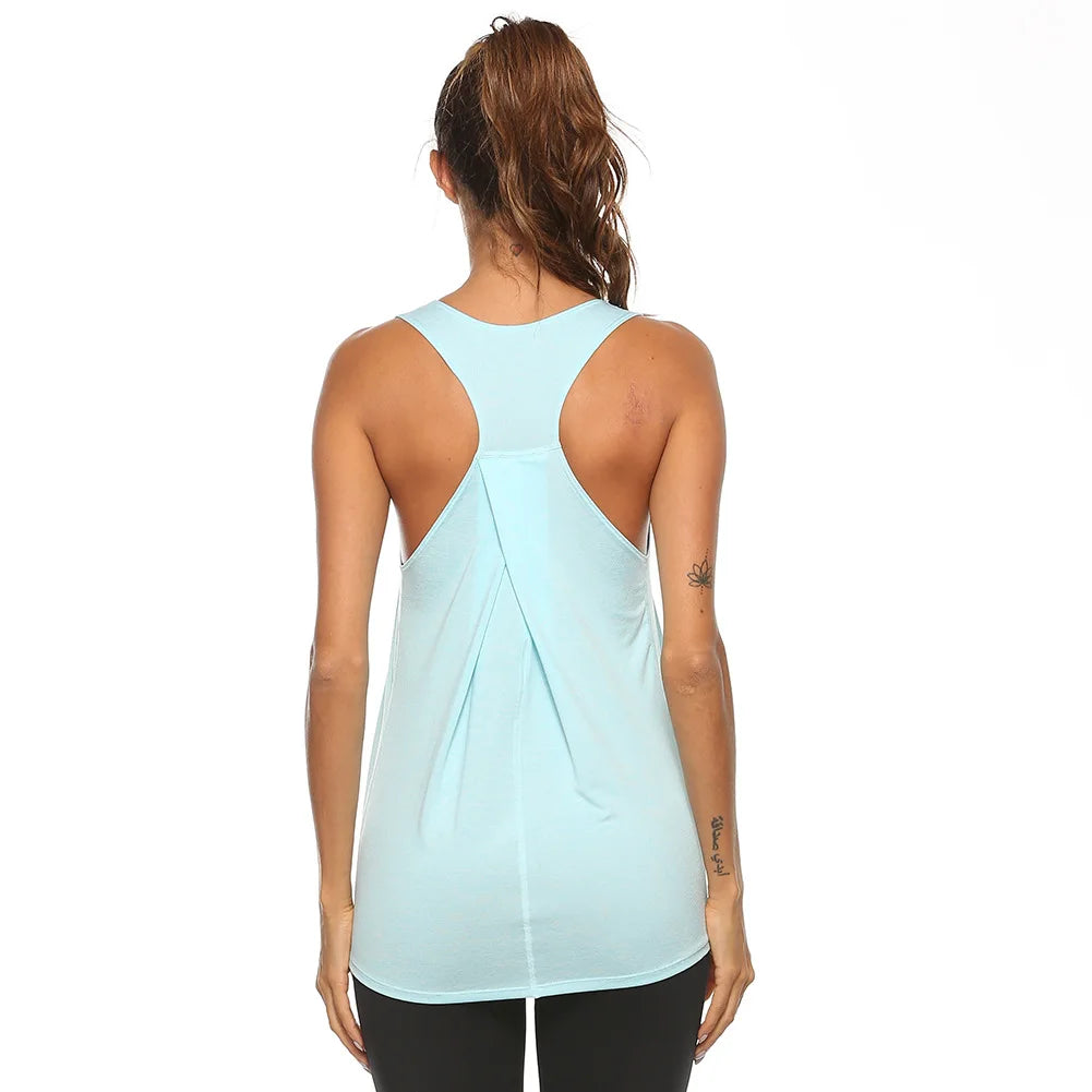 Women's Yoga Shirts Solid Sports Wear Fitness Gym Clothing Fit Top Workout Training Crop Tops Sleeveless Blouse T-shirts Quick Dry Top