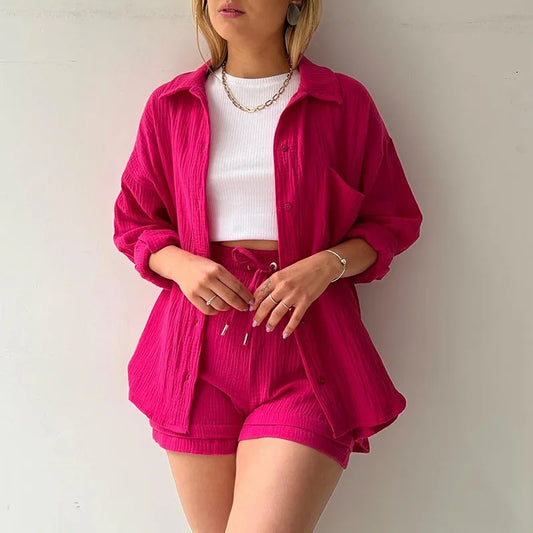 Summer Women's Suit Short Sets Outfits Suit Two Piece Button Up Matching Outfit Set