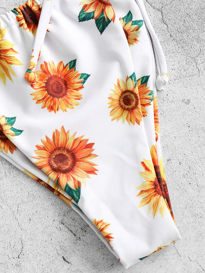 2 Piece Sunflower Print Tie Floss Bikini Swimwear - The Clothing Company Sydney