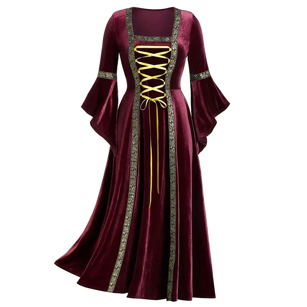 Halloween Costume Long Sleeve Medieval Cosplay Vintage Vampire Witch Victorian Gothic Bandage Dress