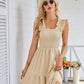 Womens Summer Casual Boho Sleeveless Backless Square Neck Smocked Ruffle Mini Dress A-Line Swing Sundress