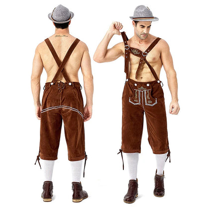 Men's Carnival Munich Oktoberfest Costume Faux Leather Pants Waiter Cosplay Fancy Party Dress