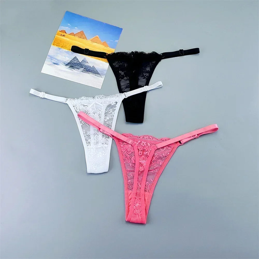 3 Pack Adjustable Transparent Thong Panties Womens Lace Underwear Low Waist T-back String Underpants The Clothing Company Sydney
