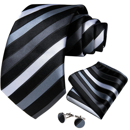 Designer Striped Silk Classic Ties For Men Wedding Accessories Gift For Men Neck Tie Set Pocket Square Cufflinks Set - The Clothing Company Sydney