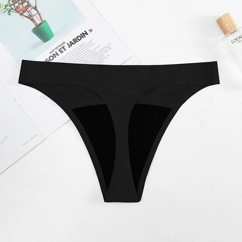 5 Pack Plus Size Seamless Thong Menstrual Panties Absorbency Period Underwear Leak Proof G-String Pants