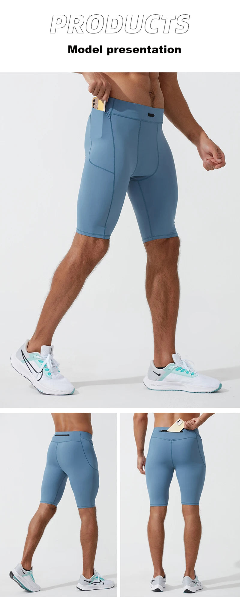 Men's Compression Quick Dry Bodybuilding Tights Fitness Leggings Elastic Waist Sport Bottoms Gym Running Shorts