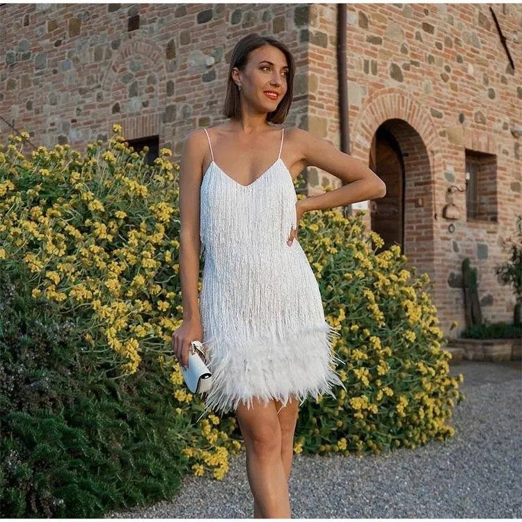 Summer Pink Party Dress Evening Luxury Women's Tassel Fringed Bodycon Dress Club Outfit The Clothing Company Sydney