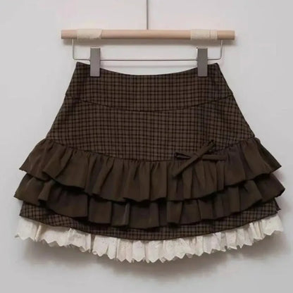 Y2k Cute Ruffled Plaid Skirt Punk Rock Casual Women's Skirts