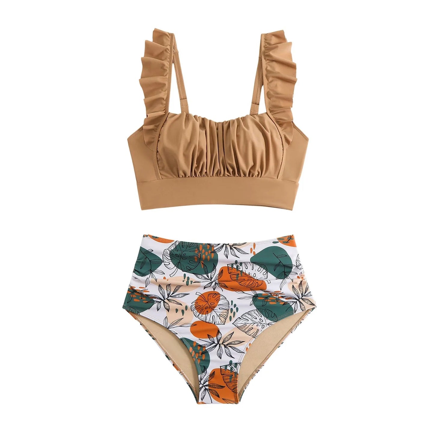 2 Piece Print Swimsuit Ruffle Swimwear Tops And High Waist Bikini Swim Shorts The Clothing Company Sydney