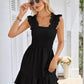 Womens Summer Casual Boho Sleeveless Backless Square Neck Smocked Ruffle Mini Dress A-Line Swing Sundress