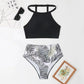 Light Purple High Waist Bikini High Neck Swimsuit Female Two Piece Swimwear Women Print Beach Wear Bathing Suit