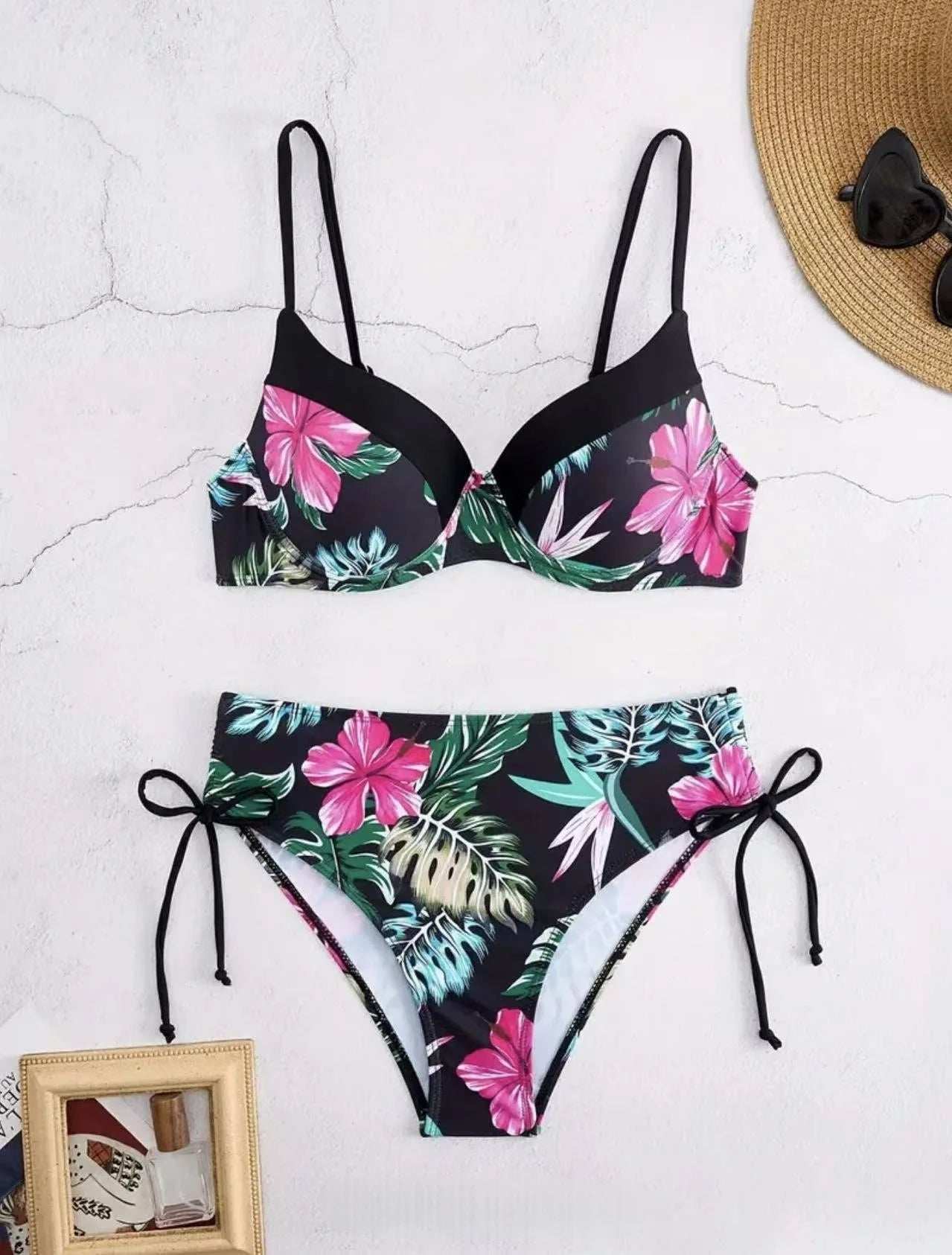 2 Piece Floral Print Swimsuit Beach Bikini Triangle Panty Swimwear Bikini Set