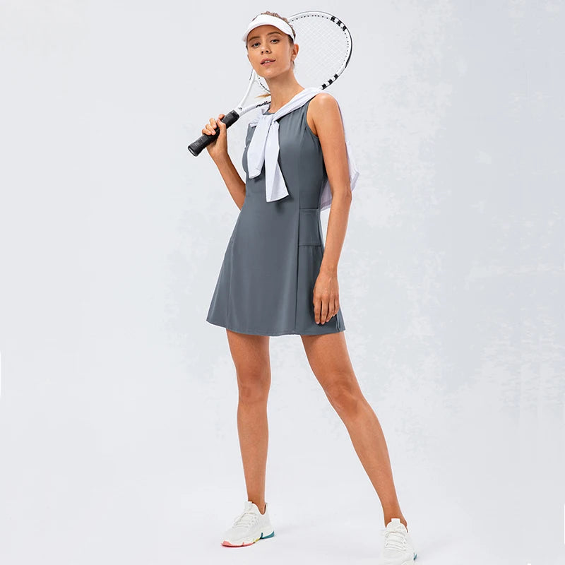 Tennis Dress With Separate Shorts Sleeveless Golf Sport Skirts Set with Pockets Training Running Fitness Badminton Dress The Clothing Company Sydney