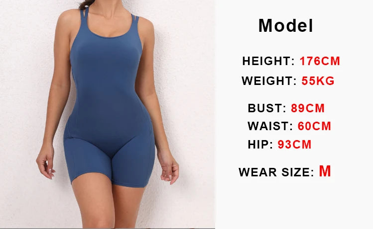 Criss Cross Backless Unitard Gym Women Romper One Piece Yoga Set Sportswear Sleeveless Sport Short Jumpsuit Playsuit Fitness Overalls