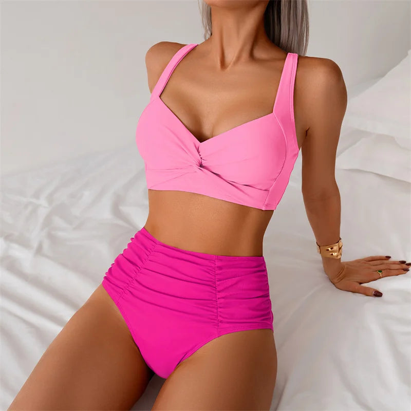 High Waist Women’s Two Piece Swimsuit Bikini Swimwear Beach Surfing Classical Bathing Suit
