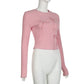 Sweet Bow Knit Spring Top Long Sleeve Pink Bow Women's T Shirts Clothes Basic Outfits