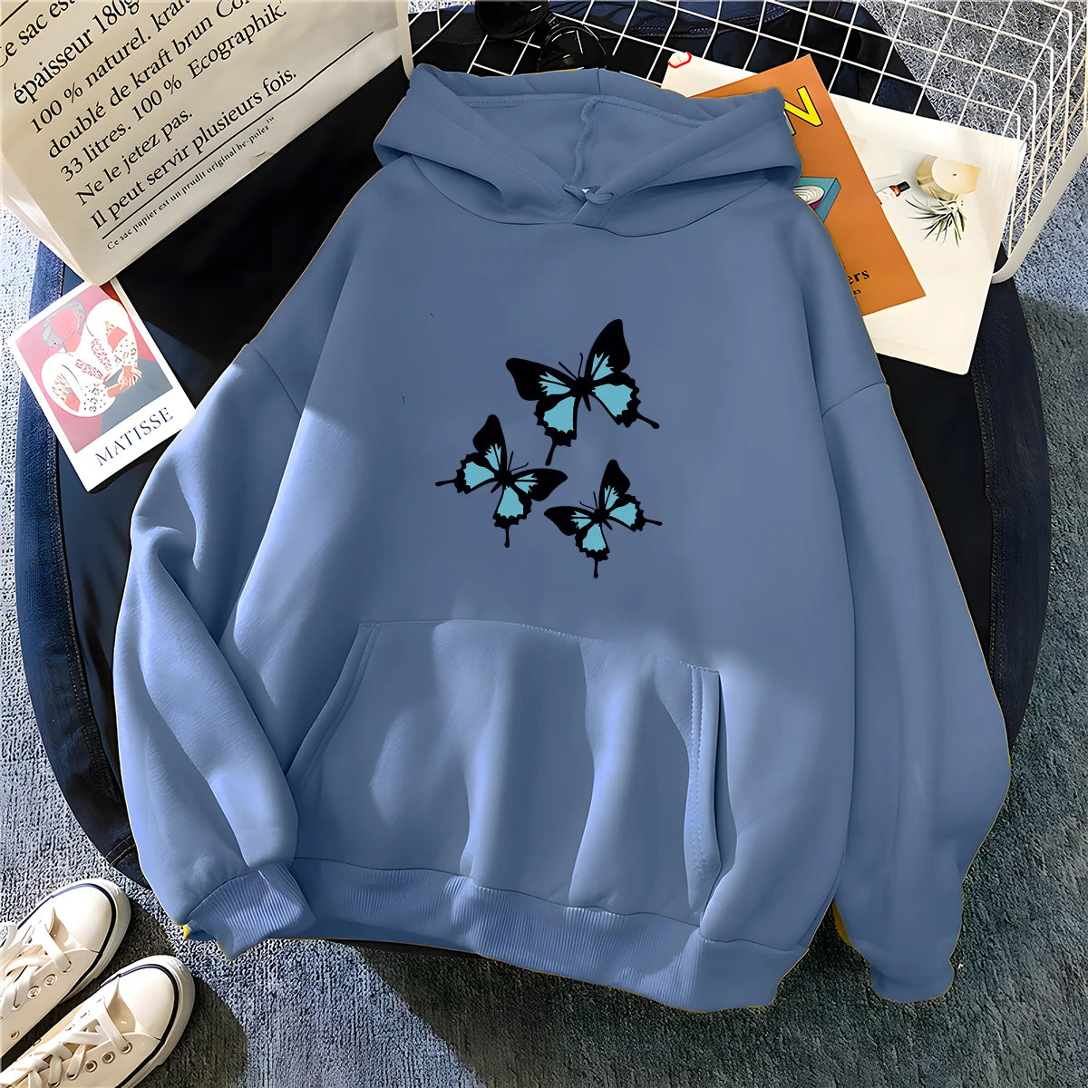 Butterflies Graphic Print Womens Long Sleeve Oversized Sweatshirt Streetwear Fleece Ladies Top The Clothing Company Sydney