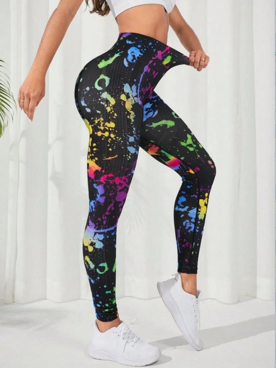 3D Print Tie Dye Sports Women Seamless High Waist Fitness Push Up Leggings Gym Clothing Workout Tights Pants