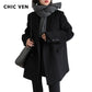 Women's Wool Blend Coat Solid Mid Long Woollen Blazer Thick Warm Blouse Overcoat Office Autumn Winter Jacket