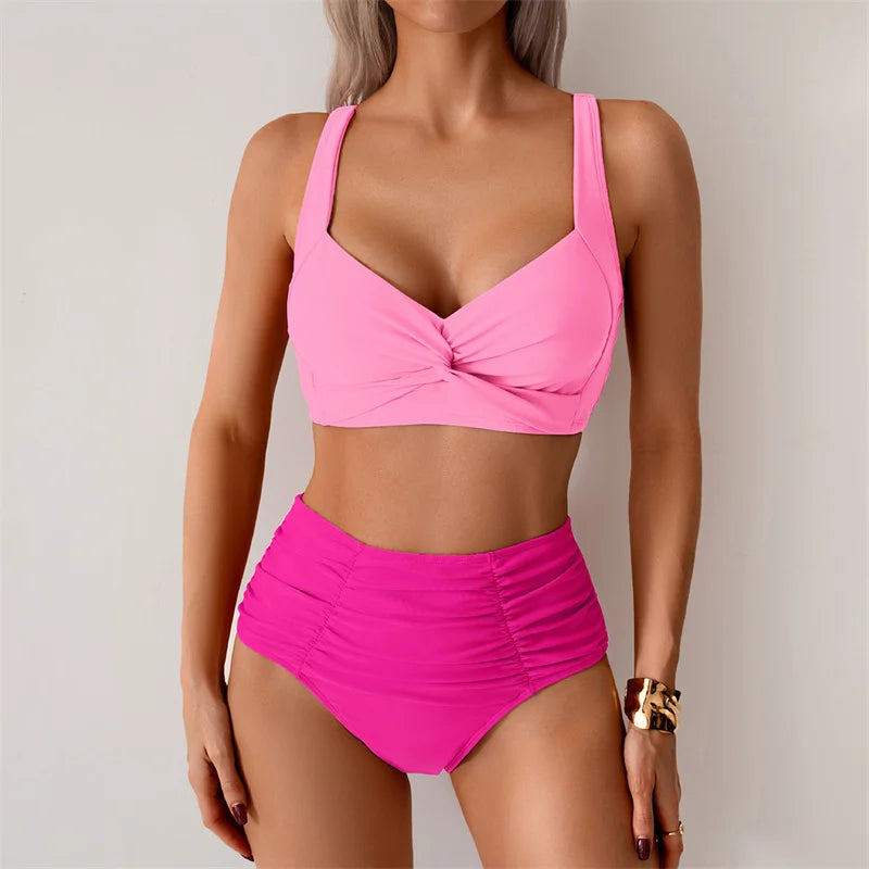 High Waist Women’s Two Piece Swimsuit Bikini Swimwear Beach Surfing Classical Bathing Suit