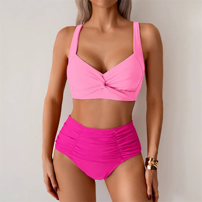 High Waist Women’s Two Piece Swimsuit Bikini Swimwear Beach Surfing Classical Bathing Suit