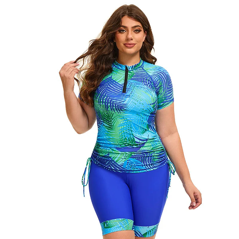 Plus size women's tropical plants printed tankini swimsuit and shorts set by The Clothing Company Sydney