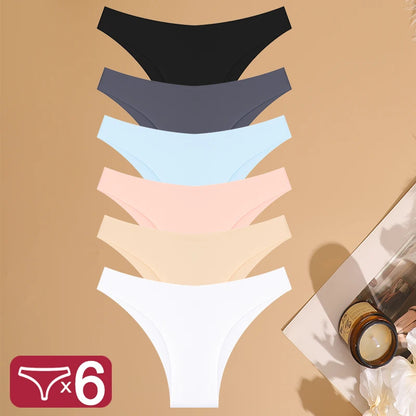 6 Pack Ice Silk Seamless Underwear Low Waisted Pants Breathable High Elasticity Lingerie Intimates Panties Briefs