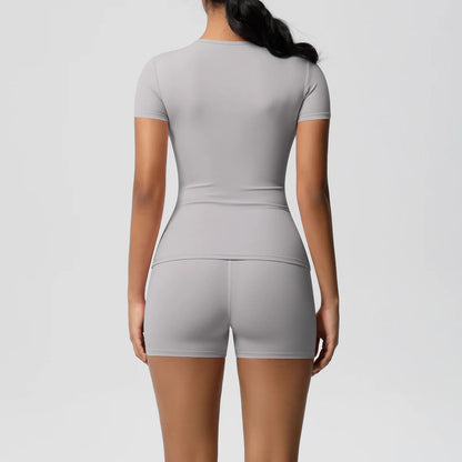 2 Piece Quick-Drying Gym Leggings Set Summer Short Sleeve Breathable Stretchy Yoga Slim Fitness Active Top Women's Cycling Bike Shorts The Clothing Company Sydney